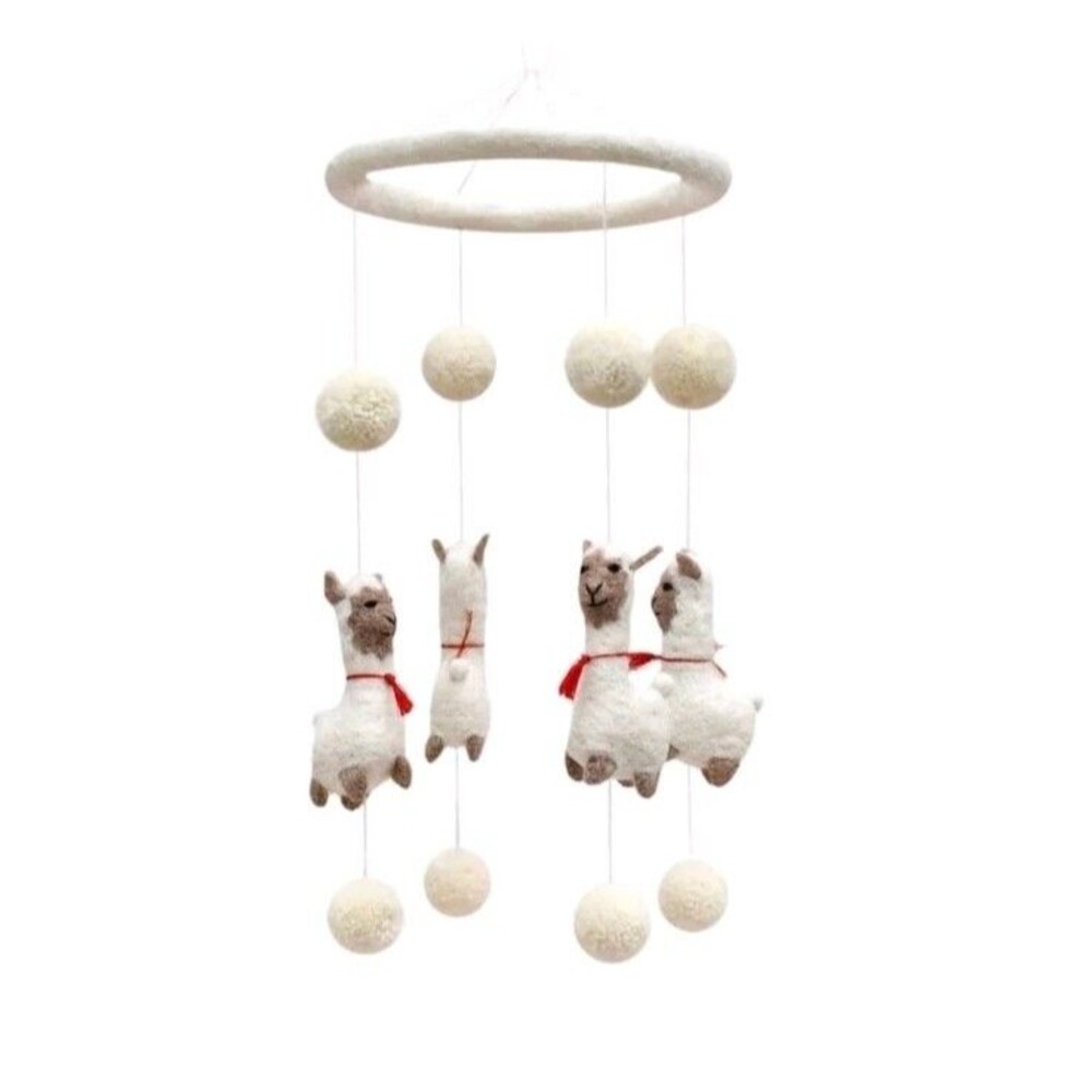 Tara Treasures Felted Nursery Cot Crib Mobile Dancing Llamas